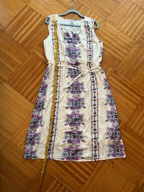 NWT Mod-ish Cream Floral Midi Dress with Purple Floral Pattern